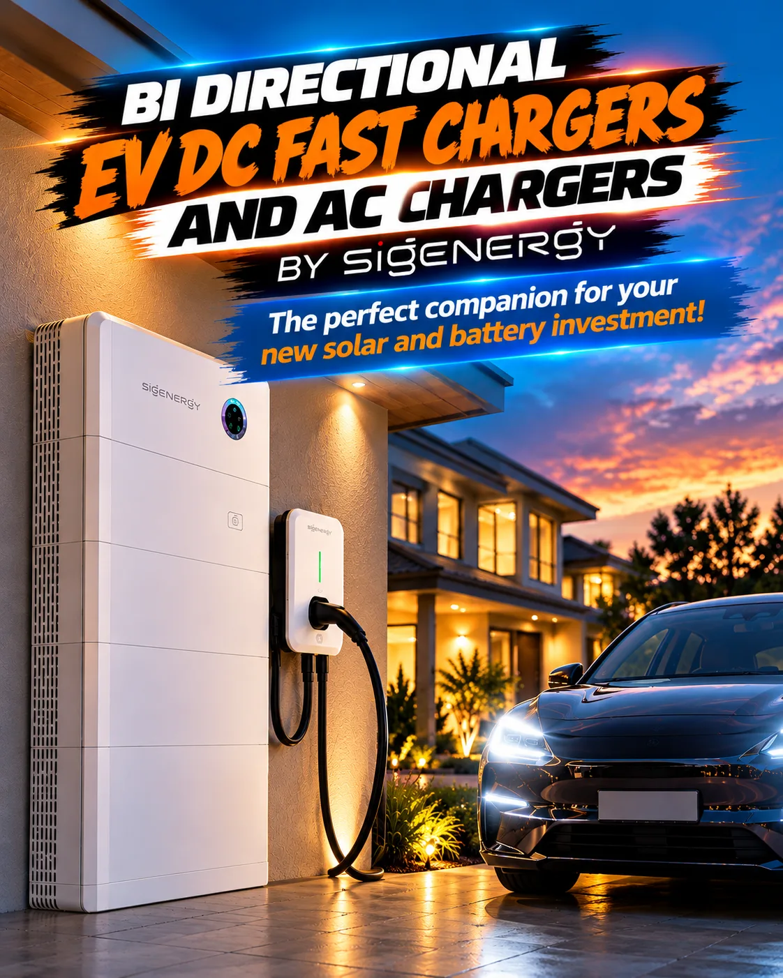 Bi-directional EV DC fast chargers and AC chargers by Sigenergy, the perfect companion for your new solar and battery investment